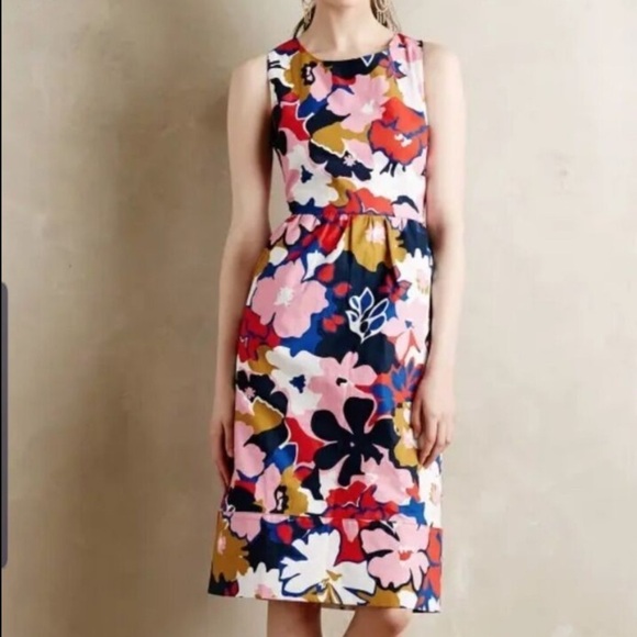 Anthropologie Whit Two Petalprint Cross-Back Dress Multi Tiki Floral sz 0P - Picture 1 of 10